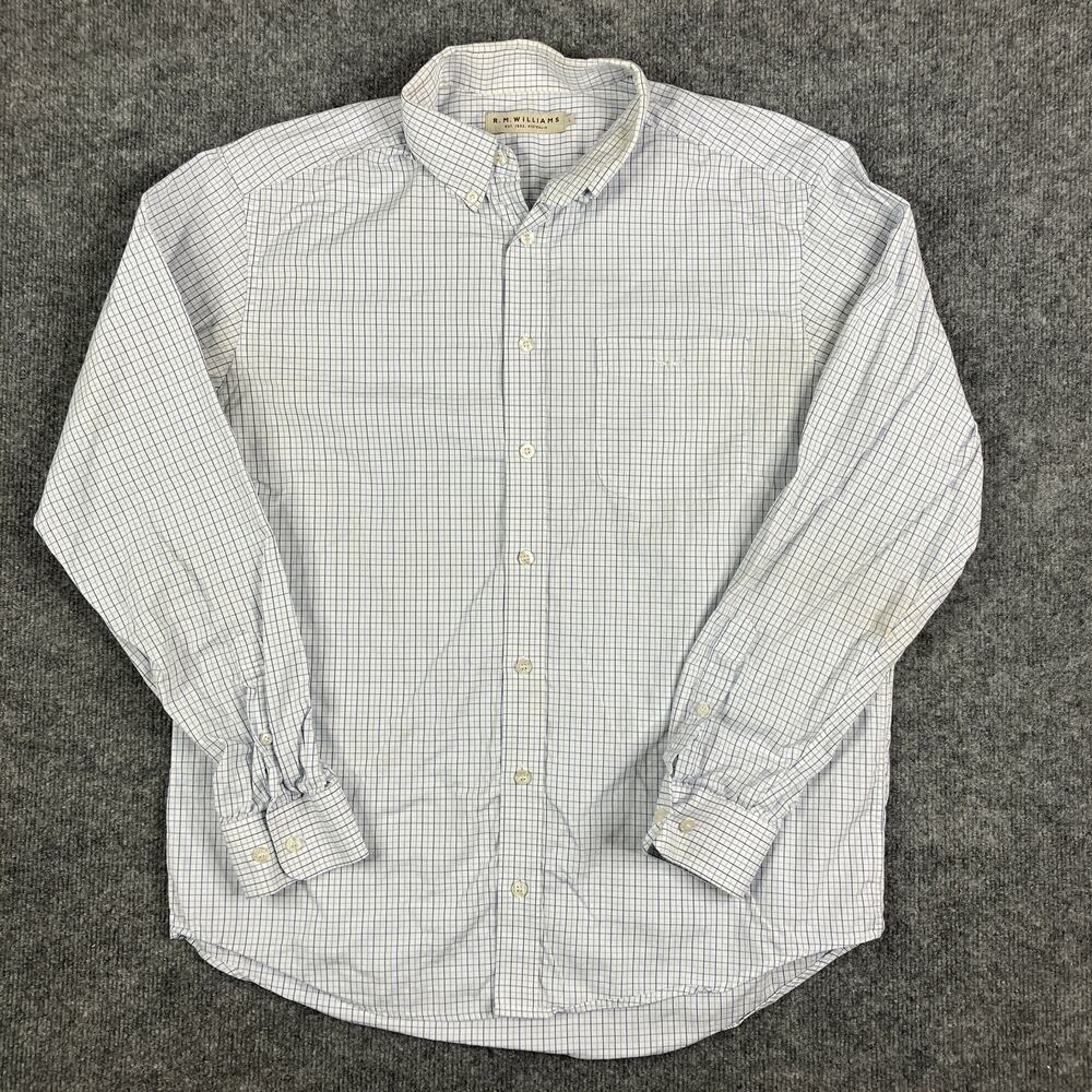 R.M. Williams Button-Up Shirt Mens Large White Plaid Checkered‎ Casual Western